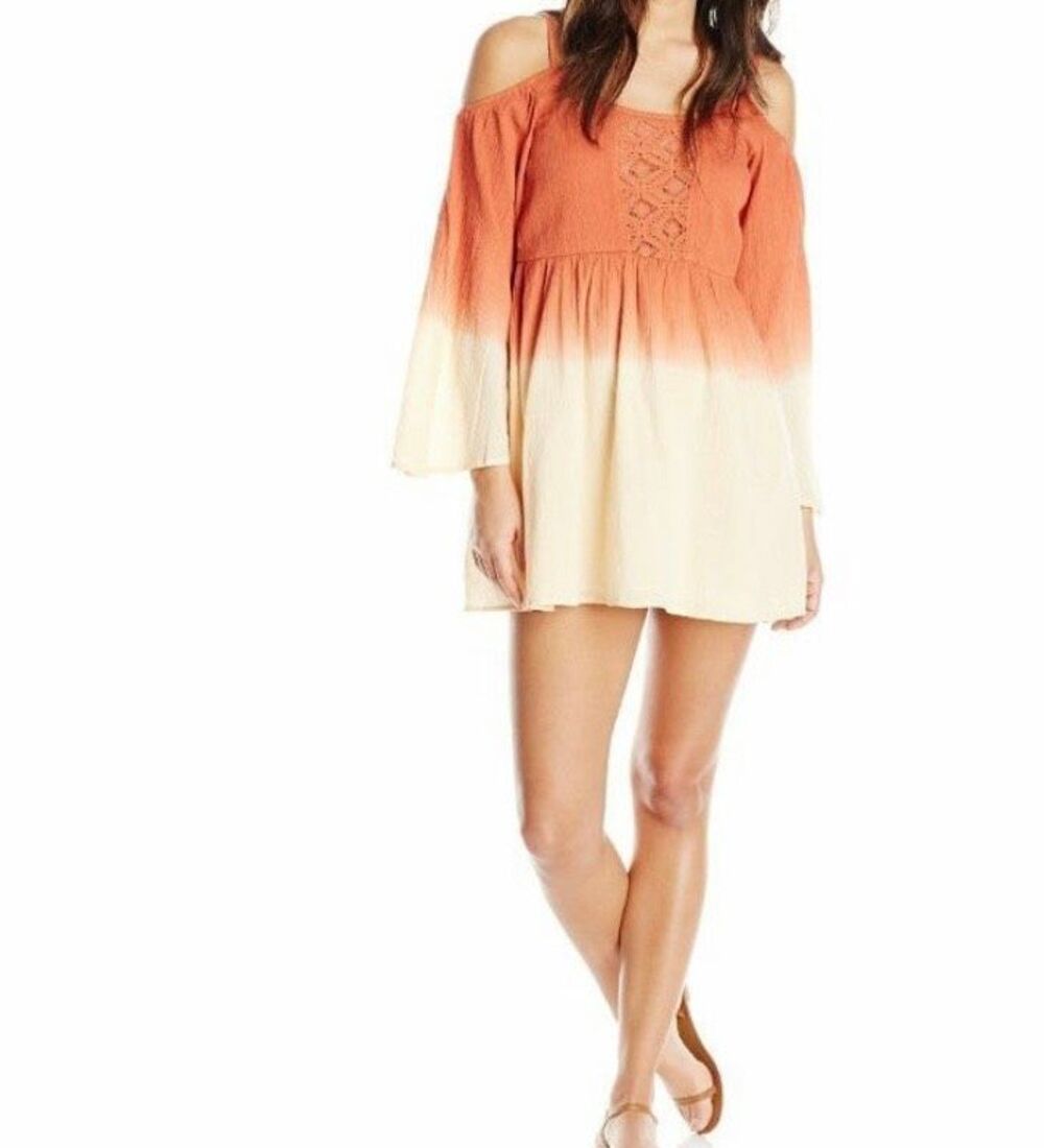 NWT element Jrs Lulu cold shoulder, orange ombre dress 100% cotton S